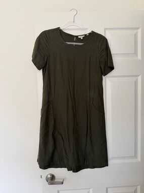 Fat Face Olive Green Short-Sleeve Linen Shift Dress